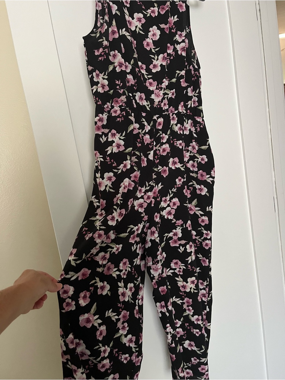 Speechless Black Jumpsuit with Pink Floral Print